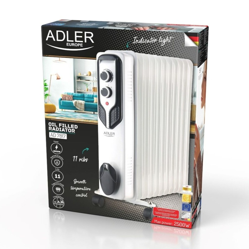 Radiateur à Huile Adler AD 7817 Blanc Noir 2500 W