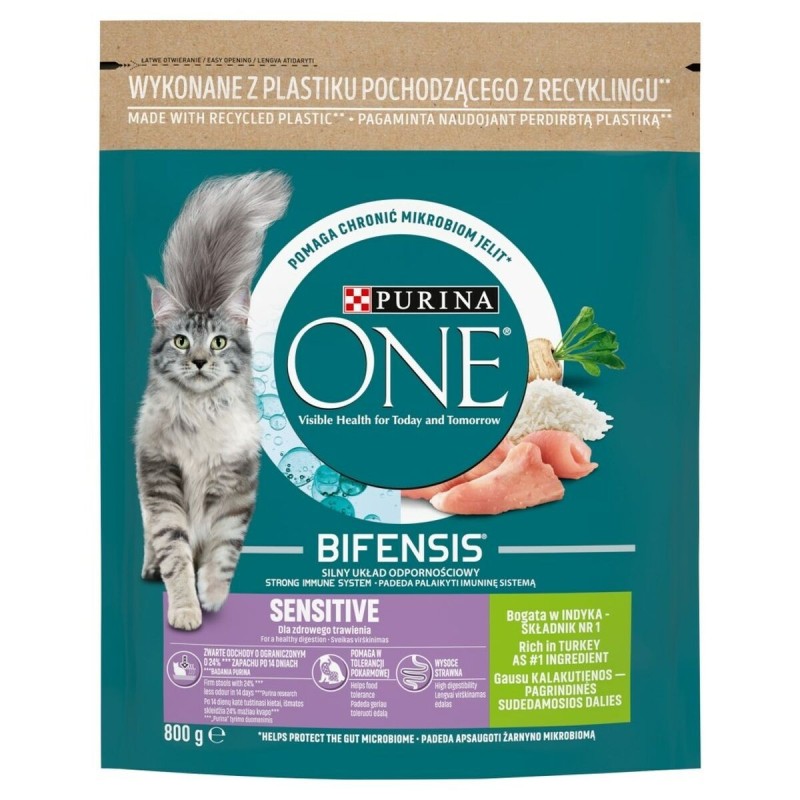 Aliments pour chat Purina One Bifensis Adult Sensitive Adulte Dinde 800 g