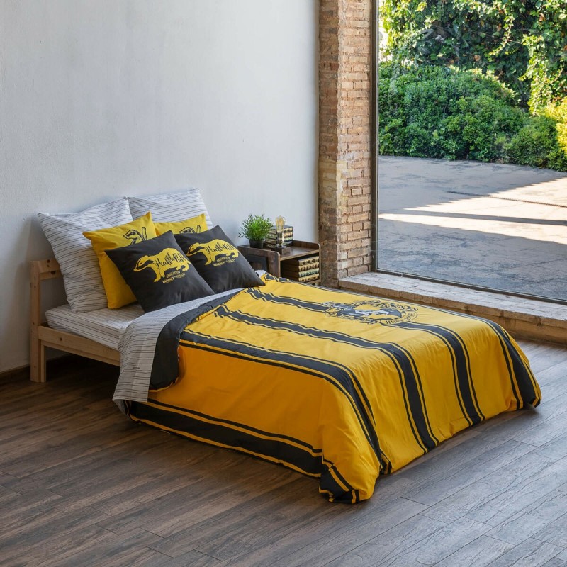 Housse de Couette Harry Potter Hufflepuff Jaune Noir Multicouleur 175 Fils 220 x 220 cm Lit 2 persones