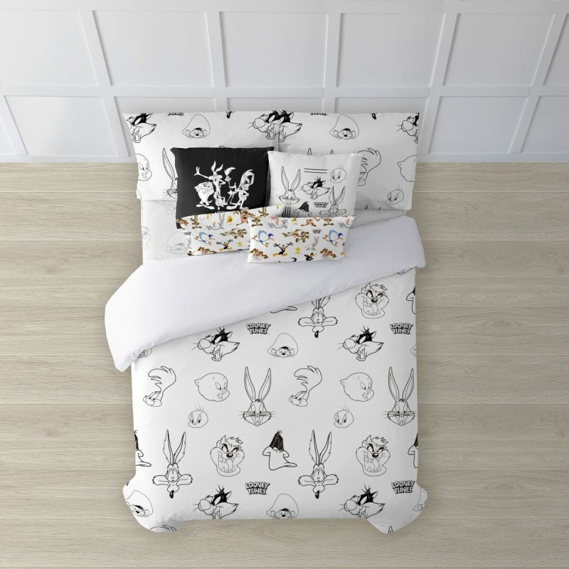 Housse de Couette Looney Tunes Looney B&W Blanc black 175 Fils 200 x 200 cm