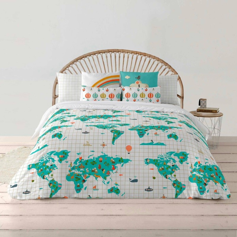 Housse de Couette Kids&Cotton Mapamundi Multicouleur Lit king size 200 x 200 cm Mappemonde