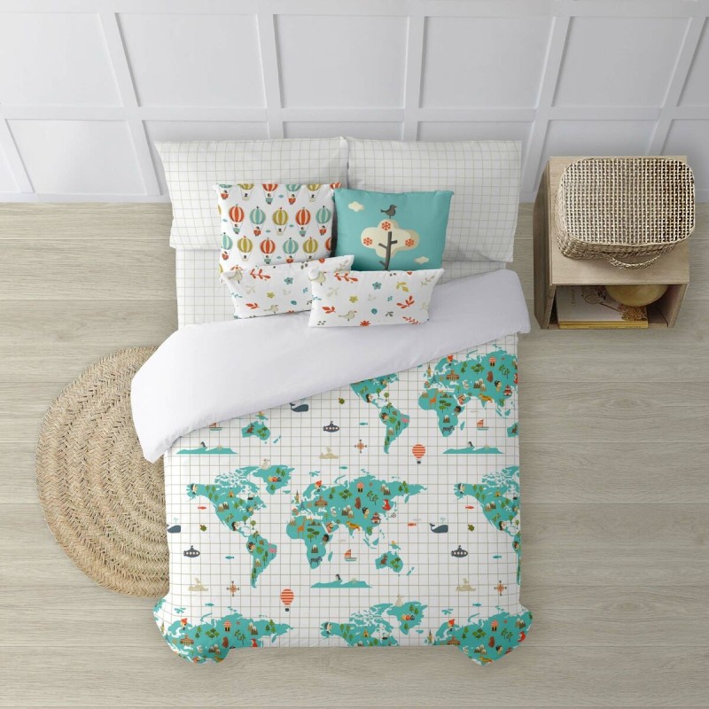 Housse de Couette Kids&Cotton Mapamundi Multicouleur Lit king size 200 x 200 cm Mappemonde