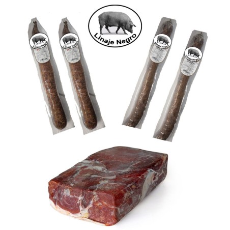 Jambon cru de cebo Linaje Negro 8 kg Saucisson ibérique extra x 2 Chorizo ibérique extra x 2