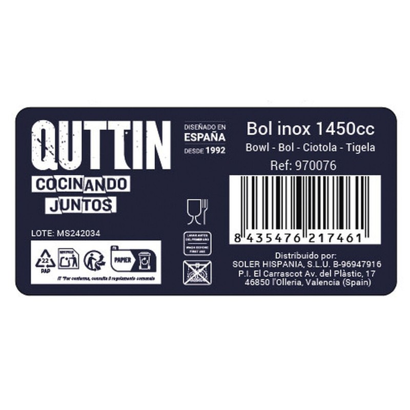 Bol Privilege Quttin 1450 ml Acier inoxydable Métal (24 Unités)