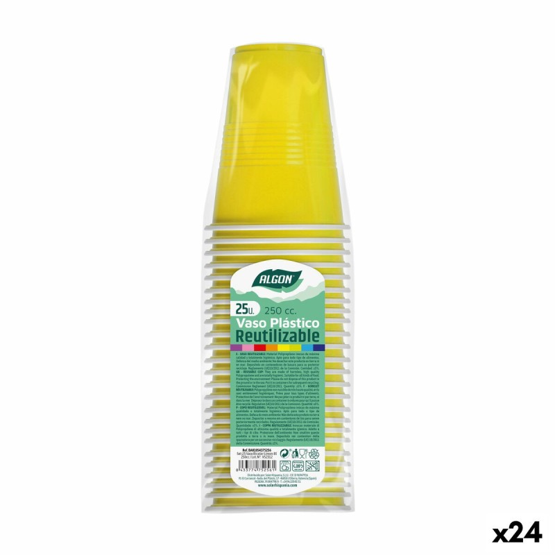 Lot de verres réutilisables Algon Jaune 24 Unités 250 ml (25 Pièces)