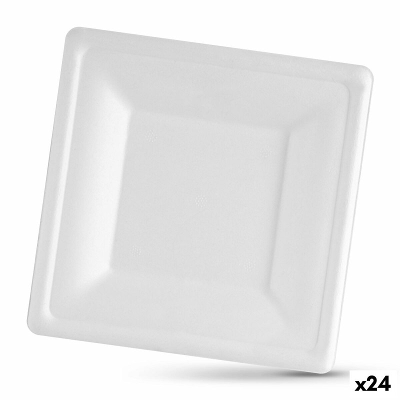 Service de vaisselle Algon Produits à usage unique Blanc Canne à sucre Carré 26 cm (24 Unités)