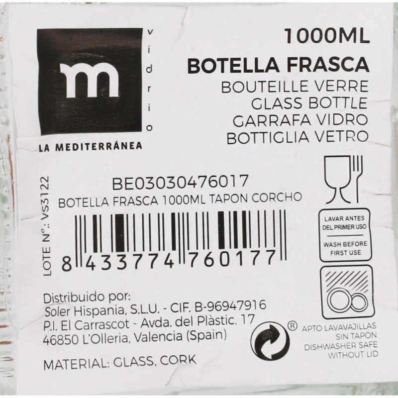 Bouteille en Verre La Mediterránea 1 L (12 Unités)