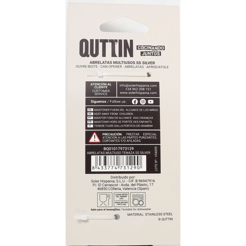 Ouvre-boîte Quttin 23 x 8 x 4 cm Argenté Acier inoxydable (24 Unités)