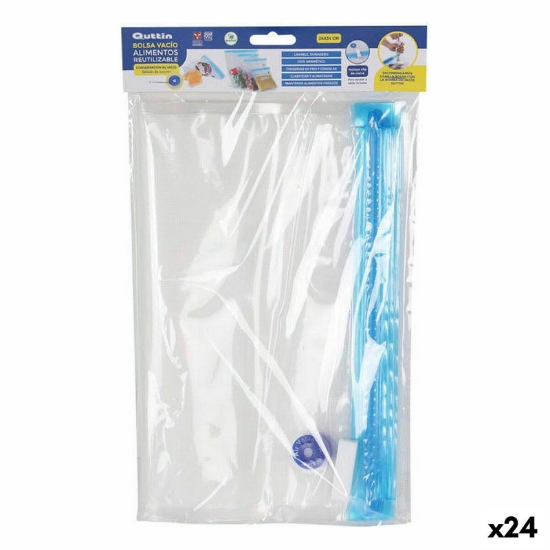 Ensemble de sac alimentaire réutilisable Quttin Soupape à vide 4 Pièces 26 x 34 cm (24 Unités)