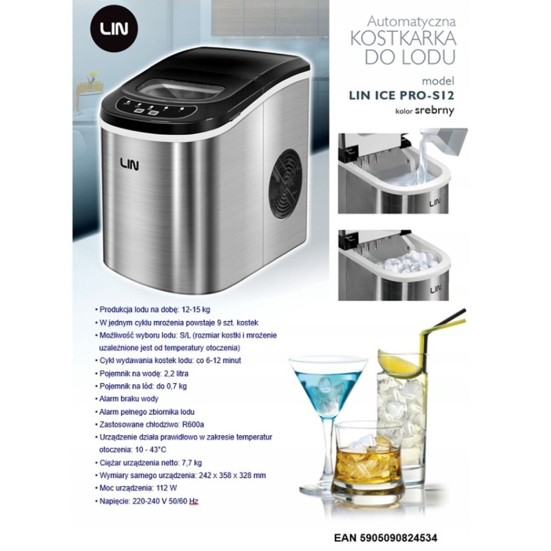 Machine à Glaçons Lin ICE PRO-S12 Argenté 112 W 2,2 L