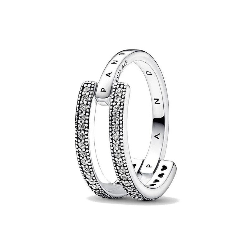 Bague Femme Pandora SIGNATURE LOGO & PAVE DOUBLE BAND - RING - SIZE 54