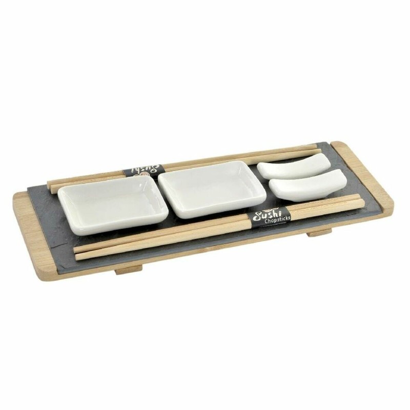 Set de sushi DKD Home Decor Marron Noir Naturel Bambou Ardoise 30 x 10 x 3