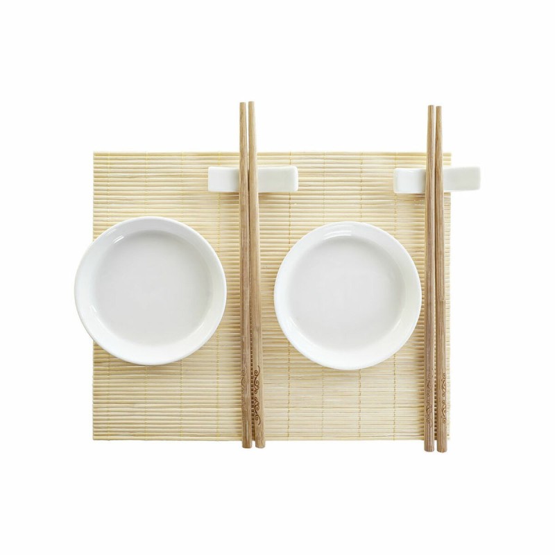 Set de sushi DKD Home Decor Bambou Plastique Grès Blanc Naturel Oriental 28