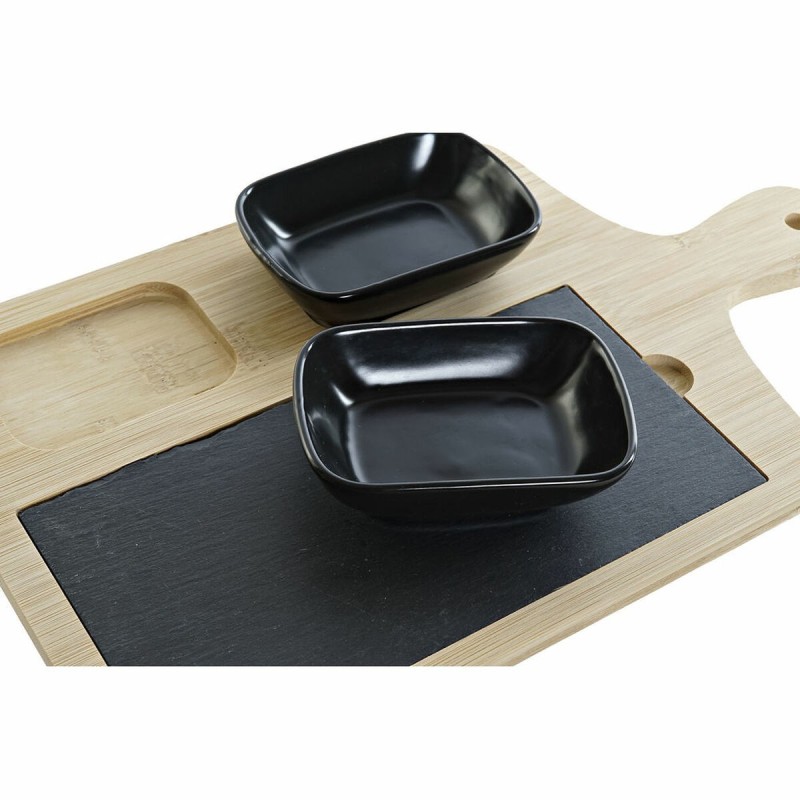 Ensemble à apértif DKD Home Decor Noir Naturel Bambou Plastique Grès Ardoise Cottage 33 x 19