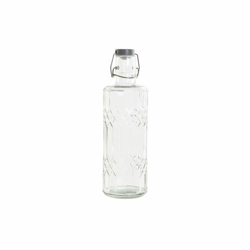 Bouteille DKD Home Decor Verre Gris Transparent Acier inoxydable (9 x 9 x 28.3 cm) (1 L)