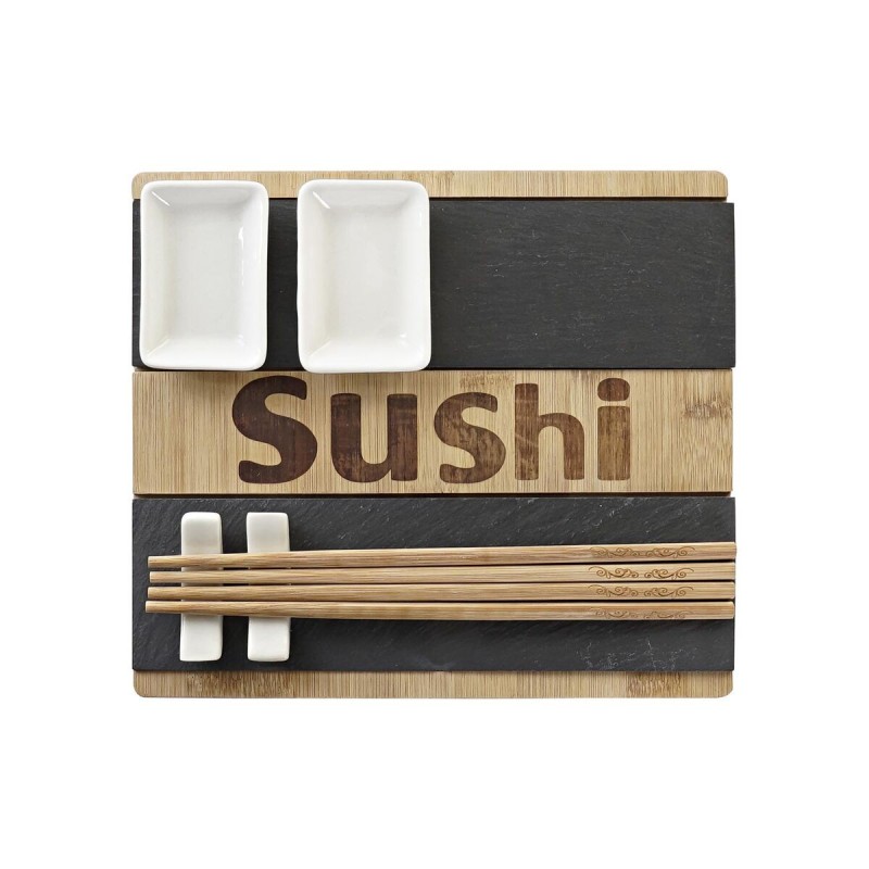 Set de sushi DKD Home Decor Noir Naturel Bambou Ardoise Oriental 25 x 22 x 3 cm