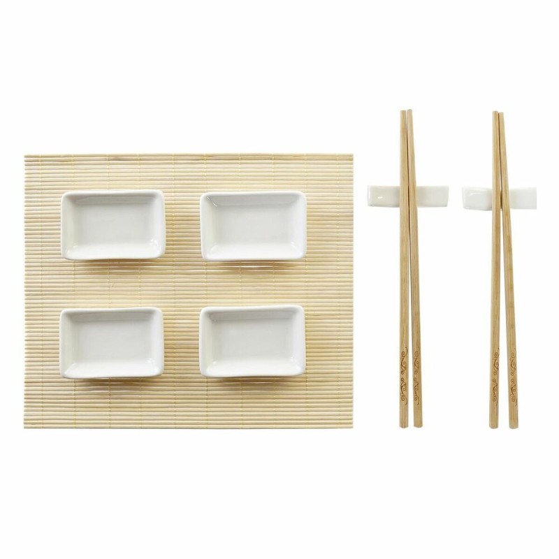 Set de sushi DKD Home Decor Métal Bambou Blanc Naturel Oriental 30 x 40 cm 28 x 22 x 2