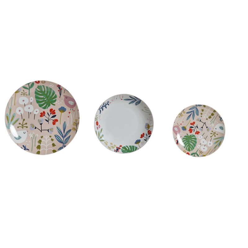 Service de Vaisselle DKD Home Decor Multicouleur Porcelaine Fleurs Urbaine 27 x 27 x 3 cm 18 Pièces (18 pcs)