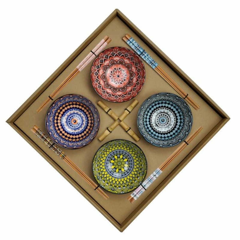 Set de sushi DKD Home Decor Multicouleur Bambou Grès Mandala Oriental 34 x 34 x 6