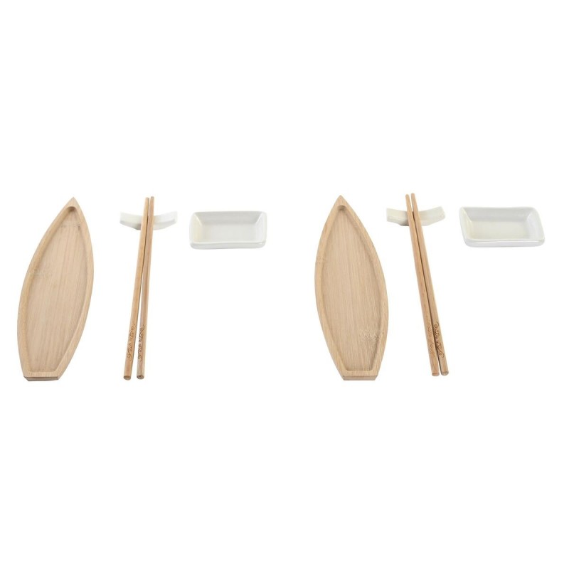 Set de sushi DKD Home Decor 8 x 5 x 2 cm Céramique Naturel Blanc Oriental