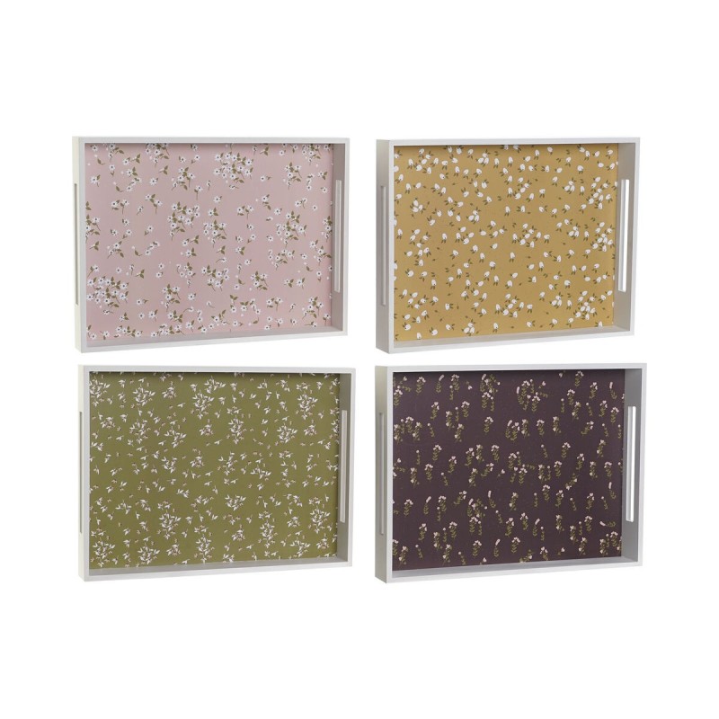 Plateau DKD Home Decor Vert Moutarde Brun foncé Rose clair Bois MDF 40 x 30 x 5 cm (4 Unités)