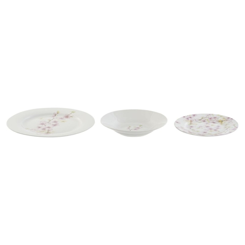 Service de Vaisselle Home ESPRIT Blanc Vert Rose Porcelaine 18 Pièces 27 x 27 x 2 cm