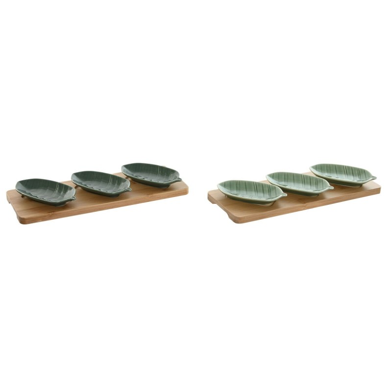 Ensemble à apértif Home ESPRIT Vert Vert foncé Bambou Porcelaine Tropical 4 Pièces 28