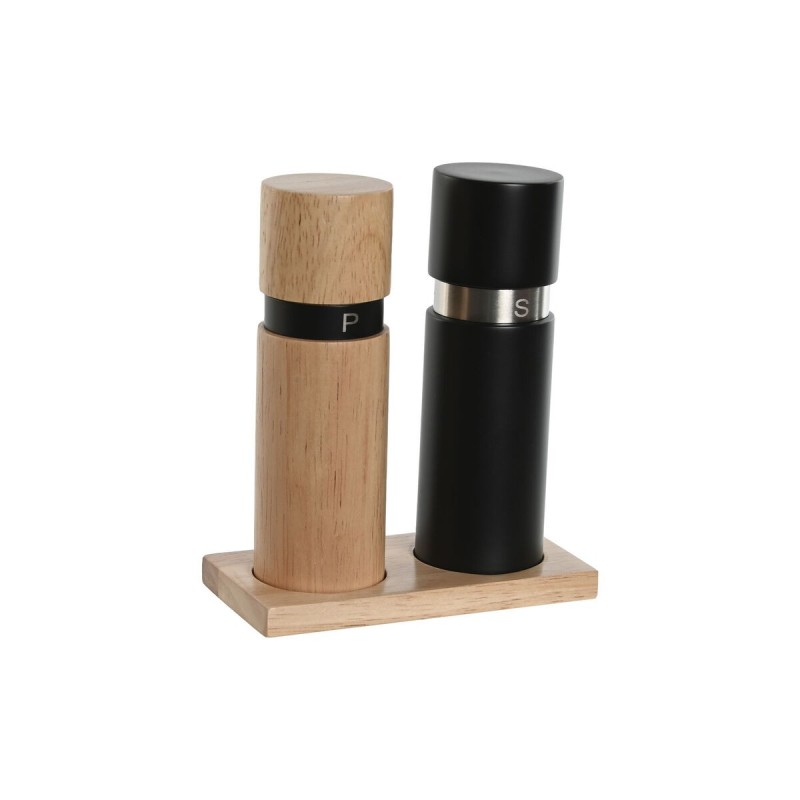 Salière et Poivrière Home ESPRIT Noir Naturel Acier inoxydable Bois d'hévéa 14 x 7 x 16