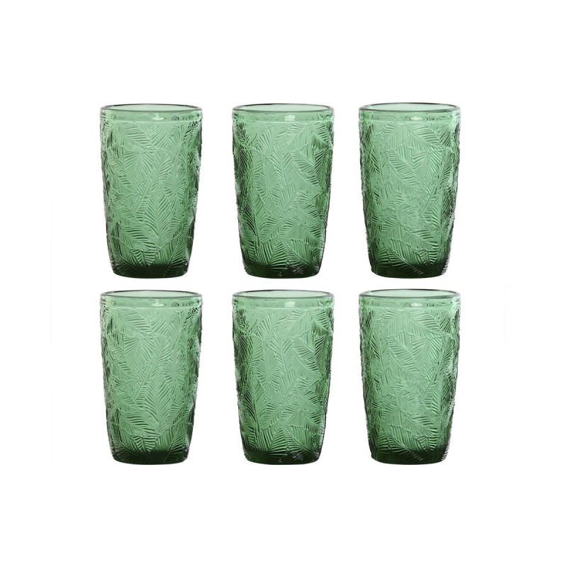 Set de Verres Home ESPRIT Vert Verre Avec relief 370 ml (6 Unités)