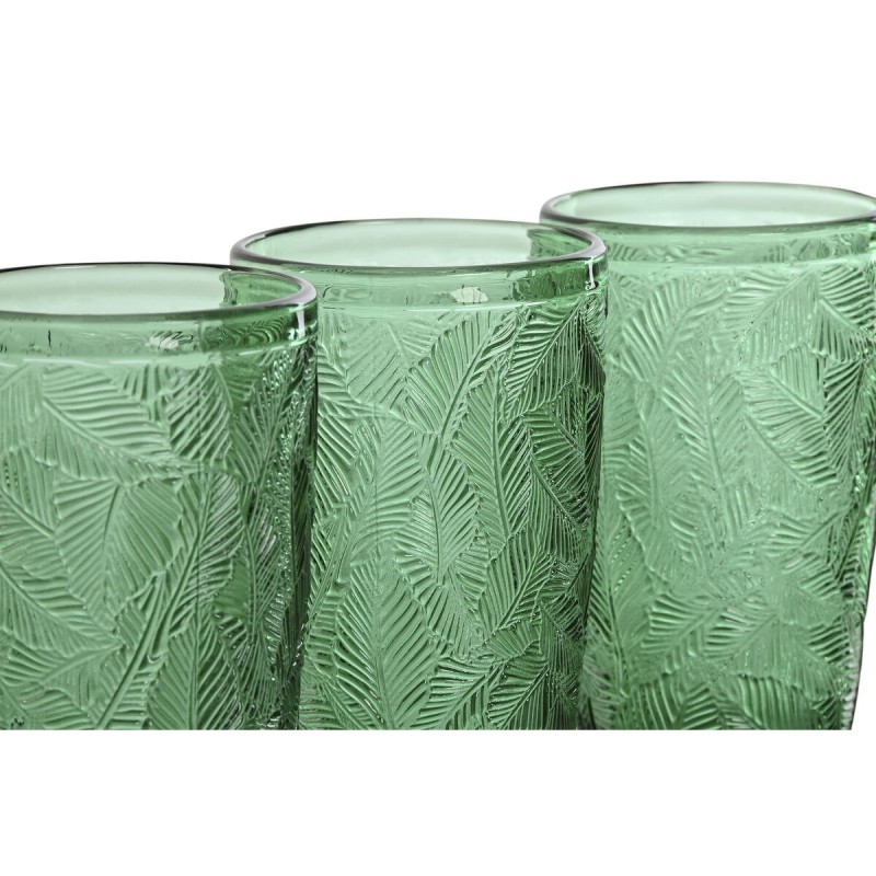 Set de Verres Home ESPRIT Vert Verre Avec relief 370 ml (6 Unités)