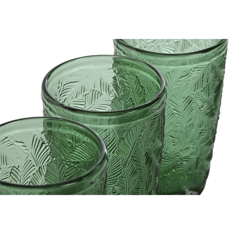 Set de Verres Home ESPRIT Vert Verre Avec relief 370 ml (6 Unités)