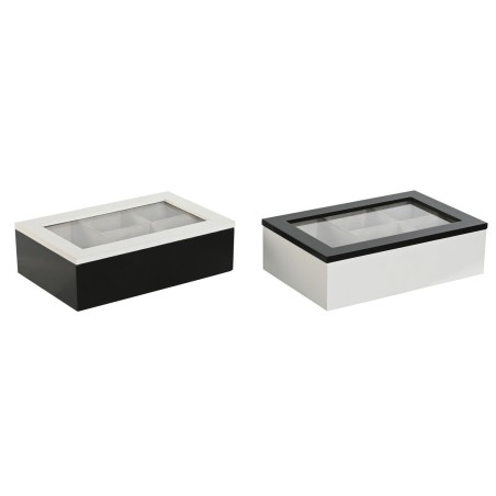 Boîte pour infusions Home ESPRIT Blanc Noir Métal Verre Bois MDF 23 x 15 x 6