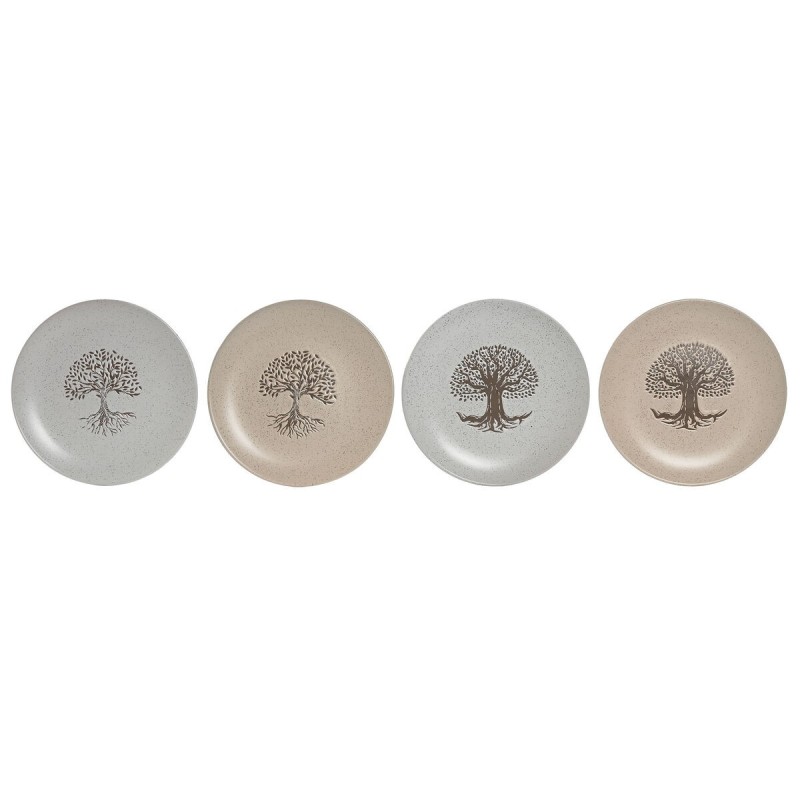 Assiette plate Home ESPRIT Blanc Beige Grès Traditionnel 20 x 20 x 2