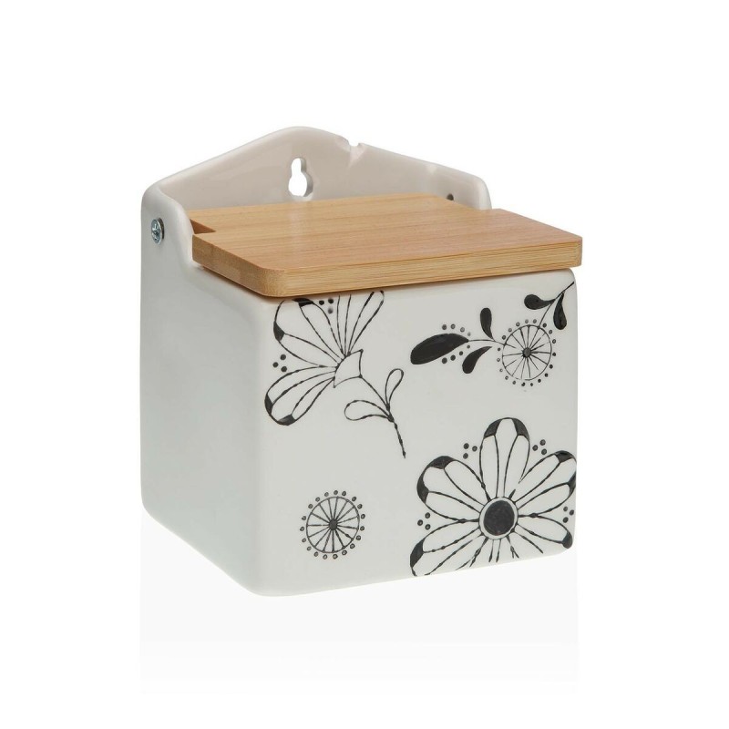 Salière avec couvercle Versa Céramique Bambou Dolomite Fleurs 10 x 12