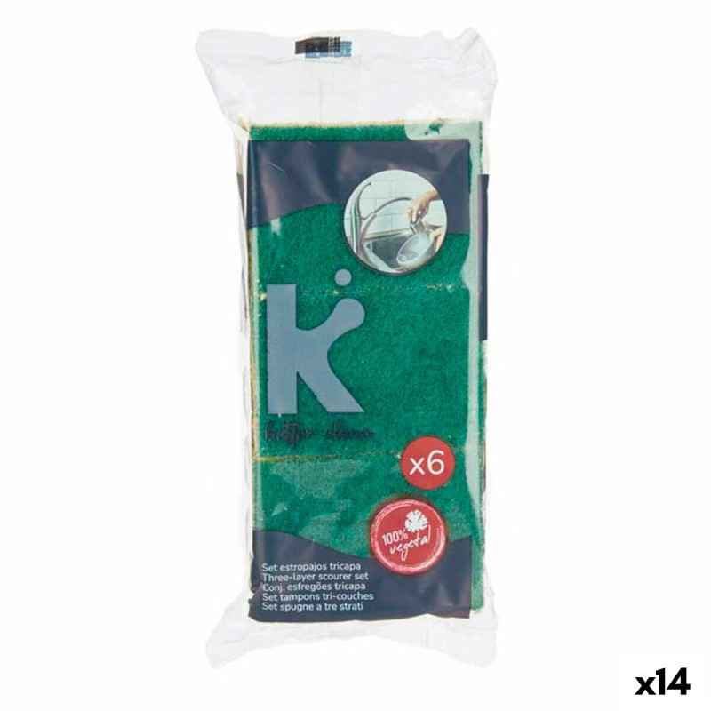 Lot de tampons à récurer Fibre abrasive Jaune Vert Cellulose 9 x 5