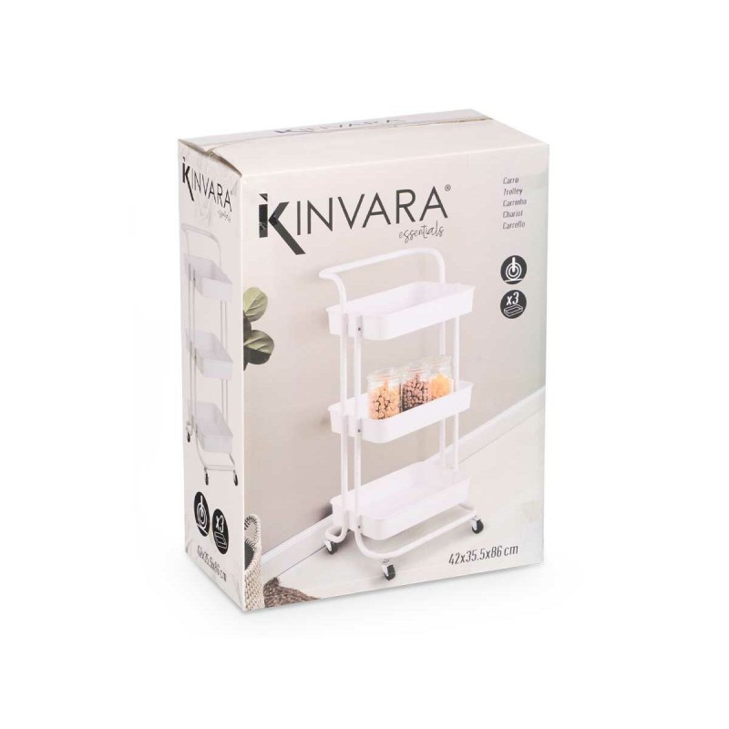 Chariot de Cuisine Kinvara WR4338-TJ PRO Blanc Métal polypropylène 42 x 86 x 35,5 cm 3 Compartiments