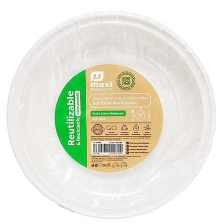 Lot d'assiettes réutilisables Maxi Products Blanc Plastique 100 Pièces