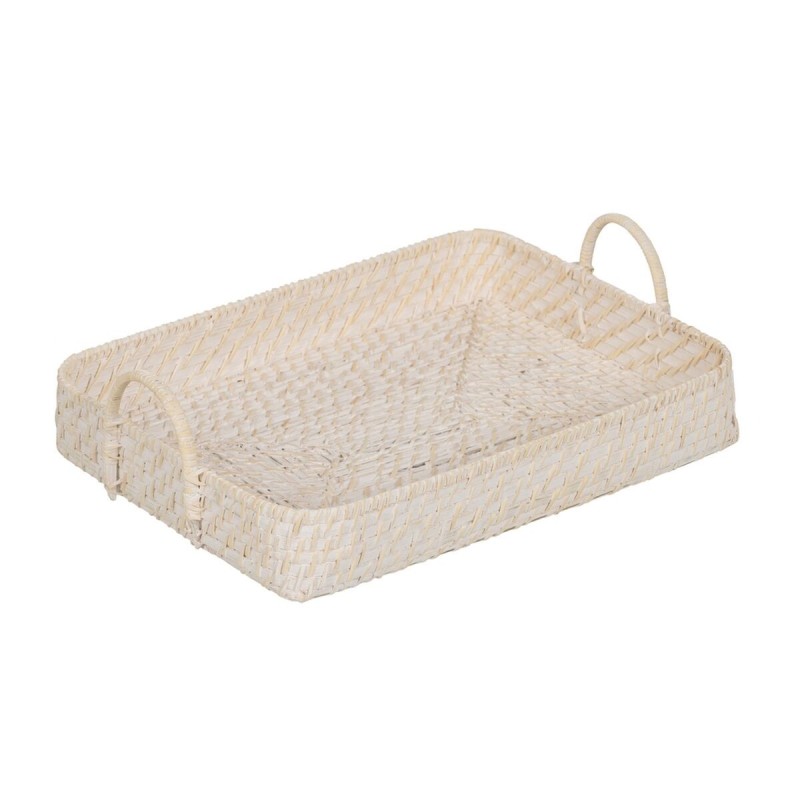 Plateau Blanc Bambou Rotin 45 x 34 x 13 cm (2 Unités)