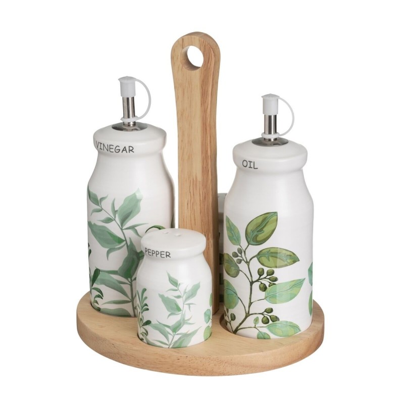 Ensemble salière et poivrier GREENS Blanc Vert Bois Grès 210 ml 21 x 8