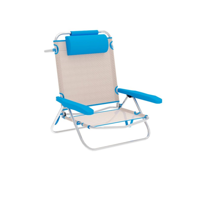 "Marbueno Chaise Pliante 5 Positions Aluminium avec Coussin Beige/Bleu Plage et Piscine 10172"