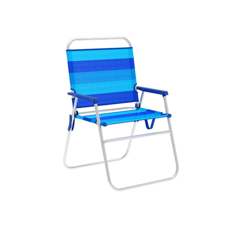 Marbueno Chaise Pliante Aluminium avec Coussin Rayures Bleues Plage et Piscine 52X56X80 cm 10244