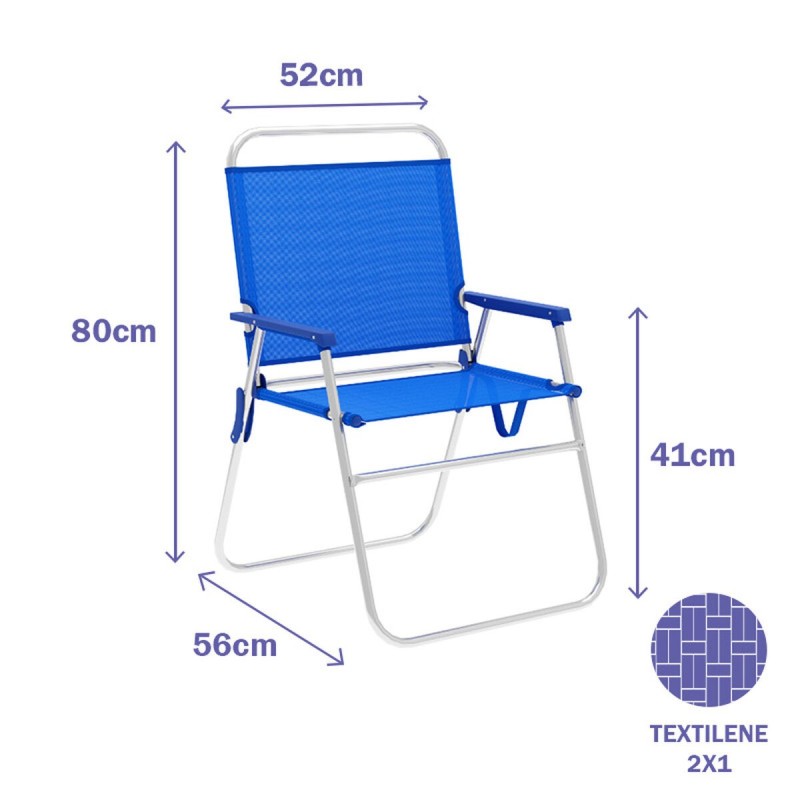 Marbueno Chaise Pliante Aluminium Bleu Plage et Piscine 52X56X80 cm 10245