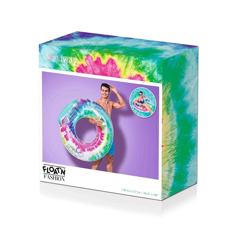 Bestway Roud Gonflable avec Poignées et Dossier Tie Dye D118 cm Plage et Piscine 43637