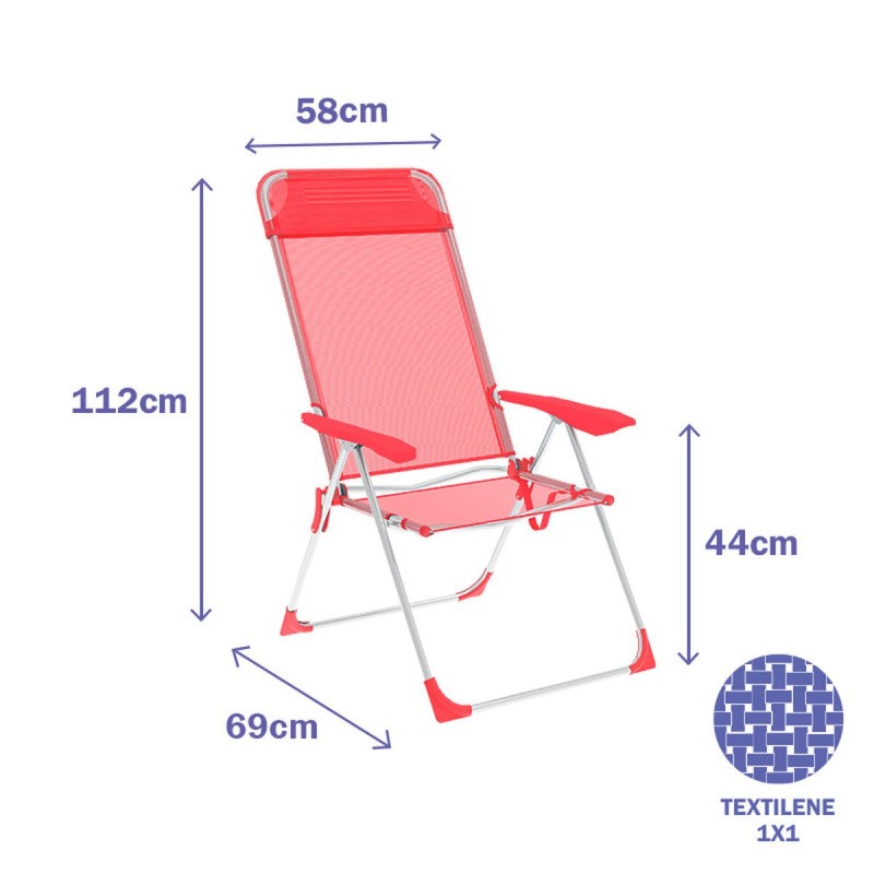 "Marbueno Chaise Pliante 5 Positions Aluminium avec Coussin Corail Plage et Piscine 69X58X110 cm 10360"