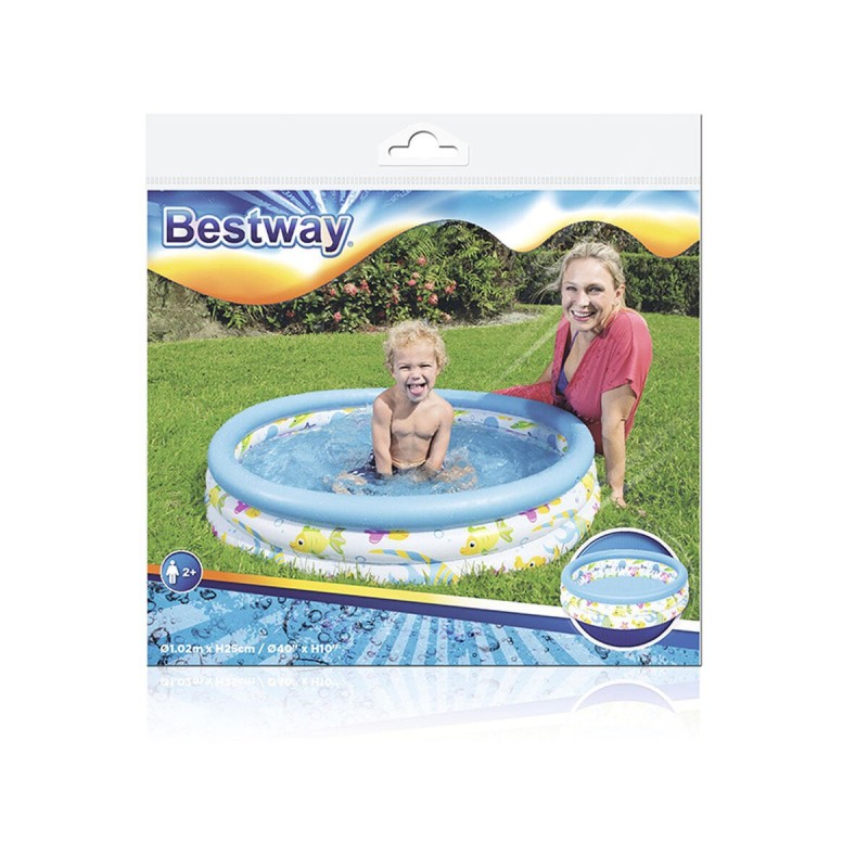 Bestway Piscine Gonflable Enfant 3 Anneaux Coral 102x25 cm +2 Ans Jardin 51008