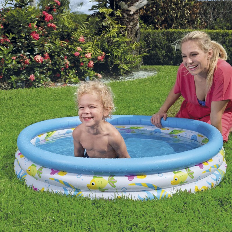 Bestway Piscine Gonflable Enfant 3 Anneaux Coral 102x25 cm +2 Ans Jardin 51008