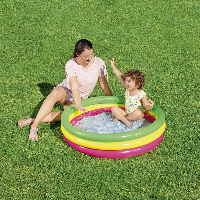 Bestway Piscine Gonflable Enfant 3 Anneaux Sol Rembourré 102x25 cm +2 ans Jardin 51104