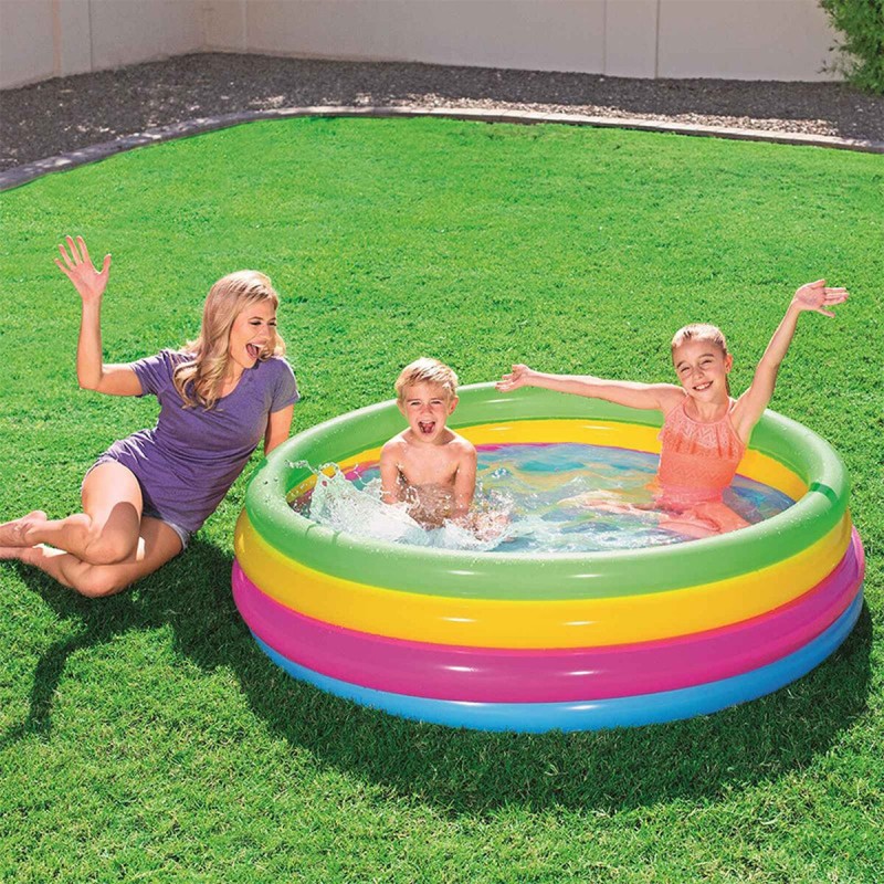 Bestway Piscine Gonflable Enfant 4 Anneaux Arc-en-ciel 157x46 cm +3 Ans Jardin 51117