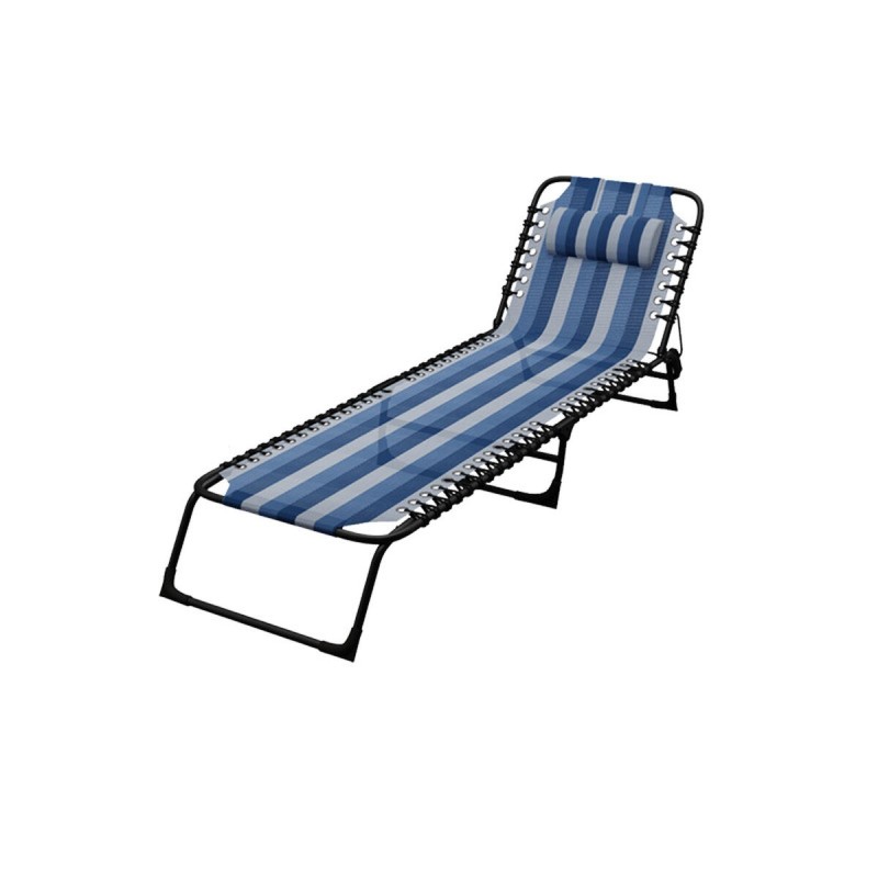 Marbueno Chaise Longue Pliable Acier Avec Coussin Jardin et Piscine 190X58X27 cm Rayures Bleues 10171