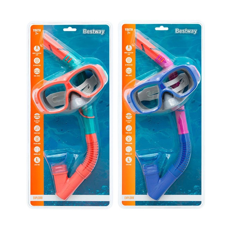 Ensemble Bestway Masque et Tube Junior Valve de Purge Couleur Assortie +7 Ans Plage et Piscine 24025